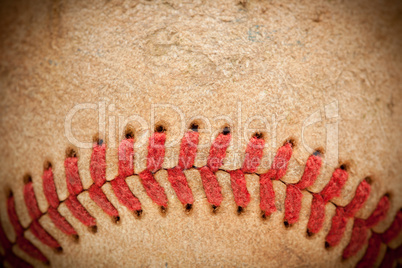 Macro Detail of Worn Baseball