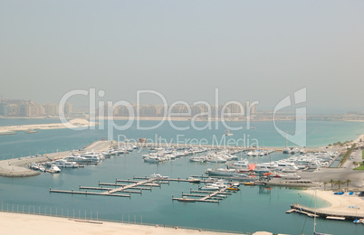 Dubai Marina yacht parking and Jumeirah Palm man-made island, Du