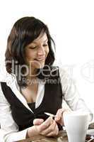 Woman with Coffee cup and nail file