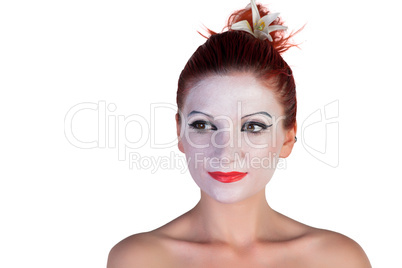 Beautiful young Geisha on a white background