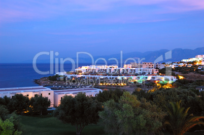 Night illumination of luxury hotel, Crete, Greece