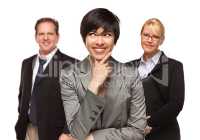 Businesswoman with Team Portrait on White