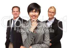 Businesswoman with Team Portrait on White