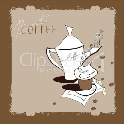 Retro stylized template with a cup of coffee. Set 1