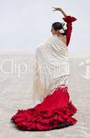 Traditional Woman Spanish Flamenco Dancer In Red Dress