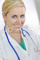 Attractive Smiling Blond Woman Doctor With Stethoscope