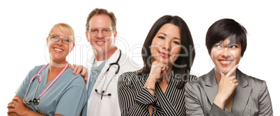 Hispanic Mother and Daughter with Doctor and Nurse