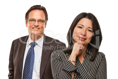 Hispanic Woman with Businessman on White