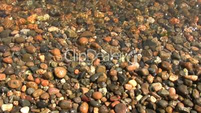Pebbles are washed by waves on shore