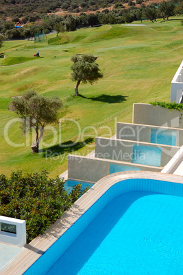 View from luxury hotel on golf field, Crete, Greece