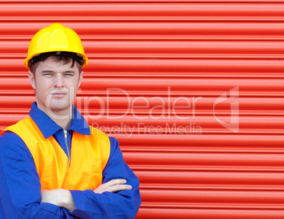 Young worker wearing a hardhat