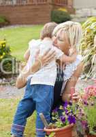 Shy girl embrace her mother