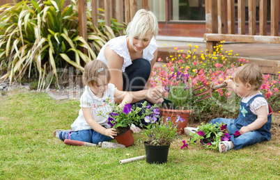 Family with colorful flowers