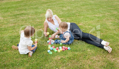 Family playing with toys