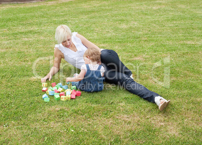 Familiy playing in the garden