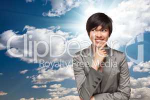 Pretty Multiethnic Young Adult Woman Over Clouds