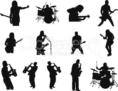 set of rock and jazz silhouettes