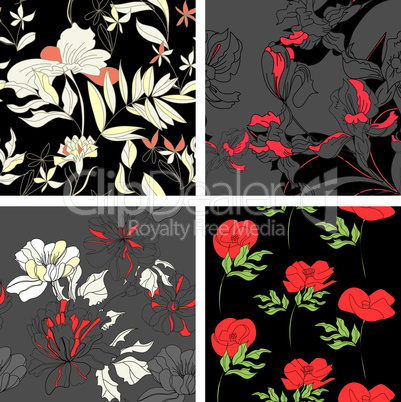 set of seamless floral background