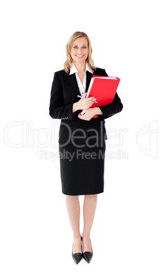 Attractive businesswoman with a pen and a folder