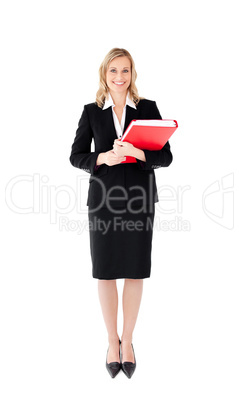 Beautiful woman holding red folder