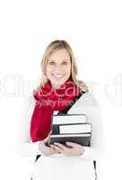 Attractive woman holding books