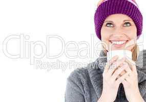 Happy woman against white background