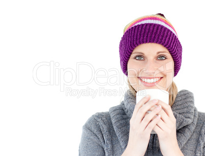 Smiling woman in a grey pullover