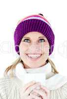 Laughing woman with a colourful hat