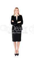 Confident businesswoman against white background