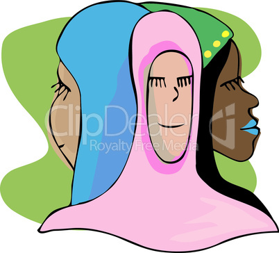 Three Serene Muslim Women In Meditation