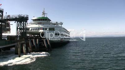 Ferry leaves dock in Seattle, Washington.