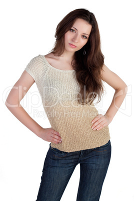 Fashion model posing on a white background