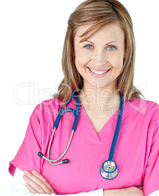 Smiling female doctor with a stethoscope