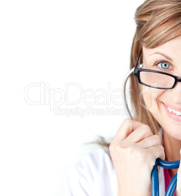 Sparkling female doctor holding sthetoscope
