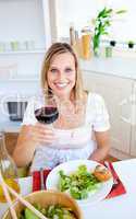 Attractive woman having an healthy dinner
