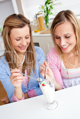 Two friends eating ice