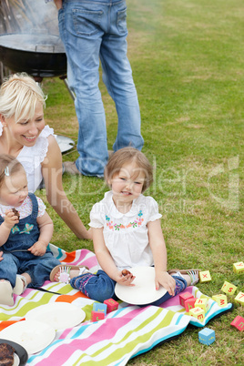 Caucasian family having a picnic together