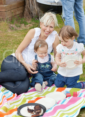 Family having a picnic together