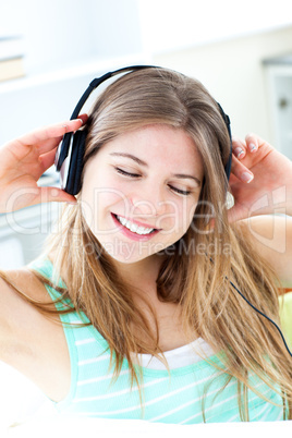 Jolly woman listen to musik