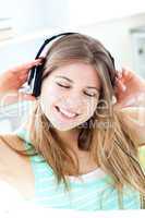 Jolly woman listen to musik