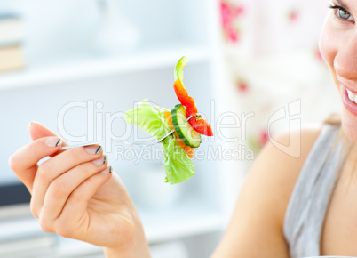 Smiling woman with food