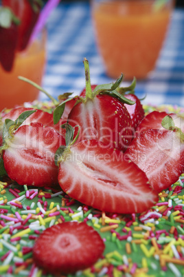 Delicious strawberry cake with juice