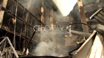 Smoking Ruins of Destroyed Bombed Building