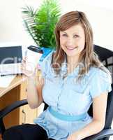 Happy woman sitting on a chair