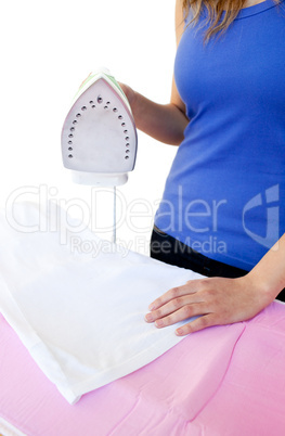 Close-up of a woman ironing