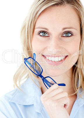 Close-up of a woman holding glasses