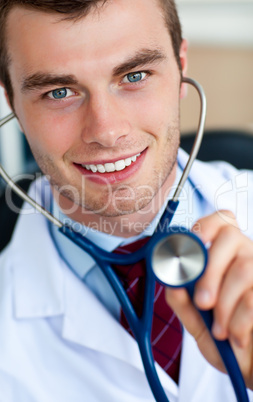 Glowing doctor holding a stethoscope