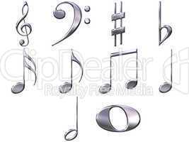 3D Silver Music Notes