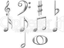 3D Silver Music Notes
