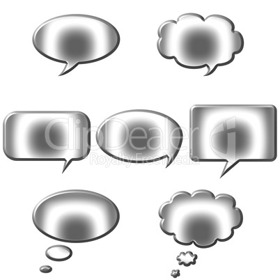 3D Silver Speech and Thought Bubbles